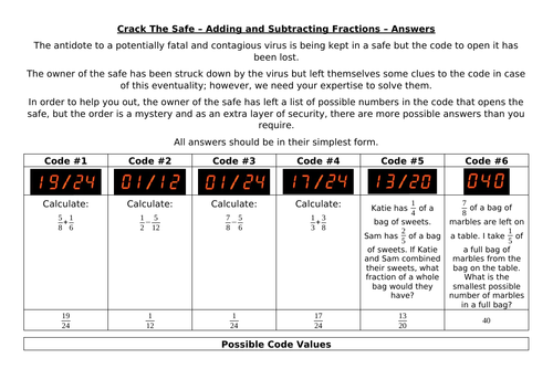 Crack The Safe - Fractions Collection
