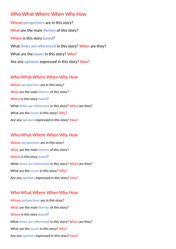 Who, what, where, when, why and how questions prompting sheet ...