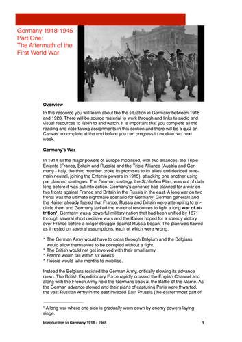 German Revolution and the Weimar Republic: Student workbook