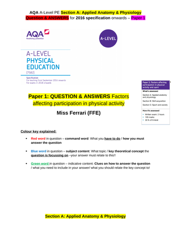 AQA A LEVEL Section A: Applied Anatomy & Physiology Q & A