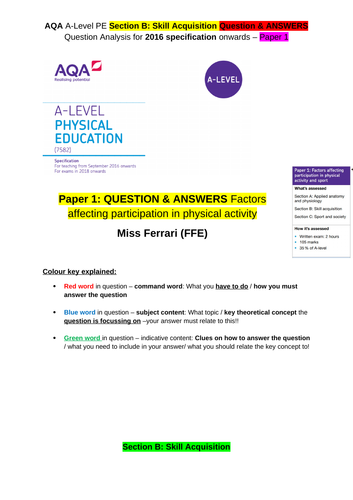 AQA A LEVEL Section B: Skill Acquisition Q & A analysis