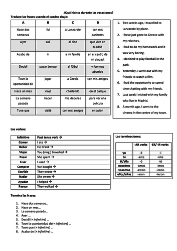 Spanish GCSE review of the preterite (past tense): what did you do during the holidays?