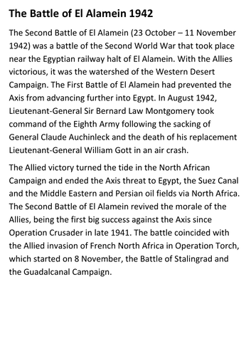 The Battle of El Alamein 1942 Handout