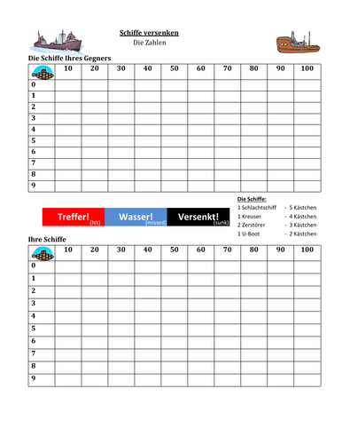 Zahlen Numbers In German Schiffe Versenken Battleship