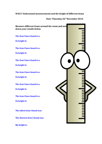 Year 2 Worksheet Measurement