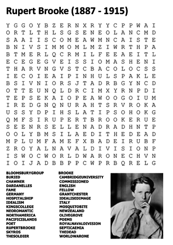 Rupert Brooke Word Search