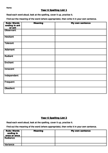 year 6 spelling lists covering full y6 curriculum teaching resources