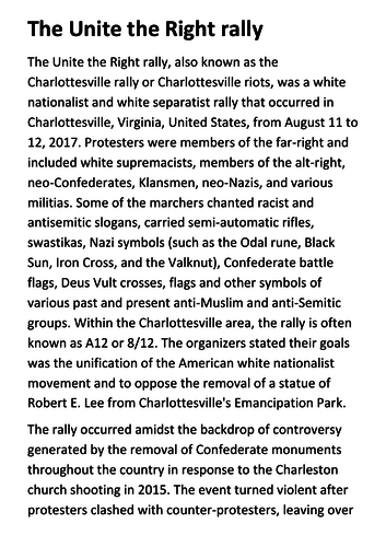 The Unite the Right rally -  Charlottesville Handout