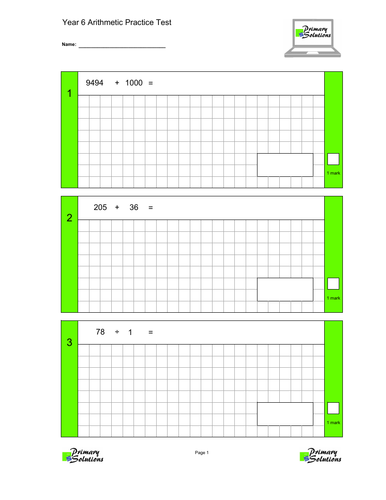 Year 6 Arithmetic Tests (Set of 10) with answers