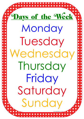 Days of the Week Poster and Card Set | Teaching Resources
