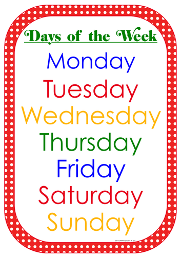 Days Of The Week Poster And Card Set 