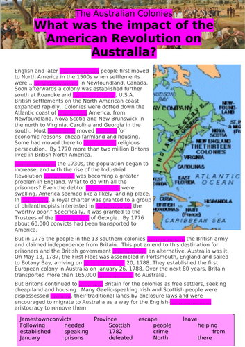 The Australian Colonies - 4 Cloze Activities