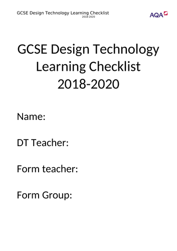 Learning Check List AQA GCSE DT