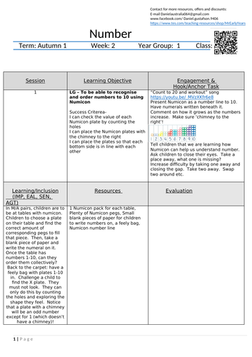 Year 1 Maths (Number) 5 Lesson Plans part 2