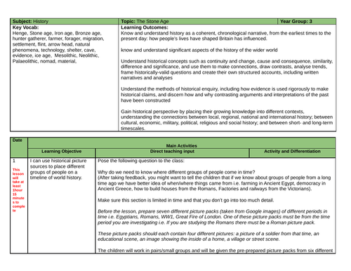 Year 3 History Stone Age unit