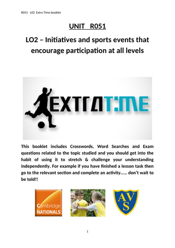 OCR National Certificate in Sports Studies R051 - L02 Extra Time booklet