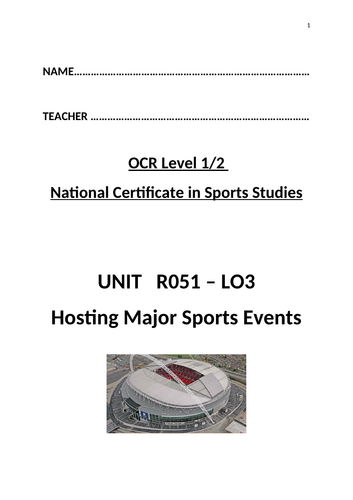OCR National Certificate in Sports Studies R051 L03 Student booklet (Missing from R051 Bundle)