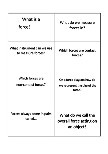 KS3 Flashcard revision skills lesson for Activate 1 Forces Unit (new 2016 book)