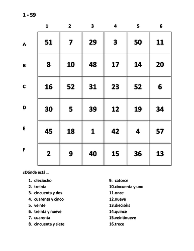 Números (Numbers in Spanish) Find it Worksheet