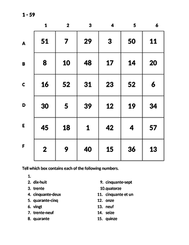 Numéros (Numbers in French) Find it Worksheet by jer520 - Teaching