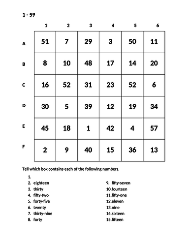numbers in english find it worksheet teaching resources