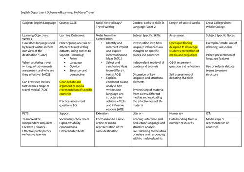 Holidays/Travel Language Scheme of Work w/ Assessment Qs