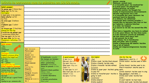 French differentiated writing frame:  'la personne que j'admire.  KS4