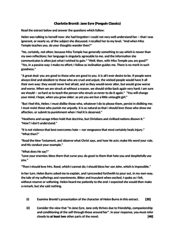 Jane Eyre - Exam Question Booklet