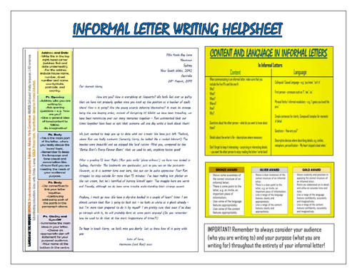 Informal Letter Writing Helpsheet!
