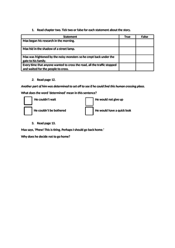 KS1 Comprehension questions The Hodgeheg