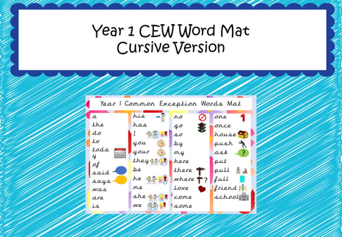 Year 1 Common Exception Word Mats - Cursive version included