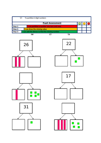 Partition 2 digit numbers using part whole model