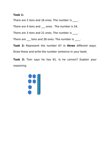 Place value partition 2 digit numbers KS1 Year 2