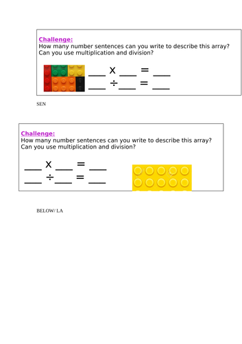 KS1 Division using lego array