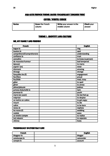 AQA NEW GCSE French Higher Tier Revision Booklet