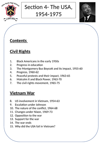 Edexcel 9-1 The USA, 1954-1975: conflict at home and abroad Revision Activity Booklet