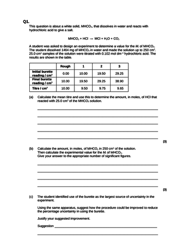 A LEVEL CHEMISTRY HUNDREDS OF PRACTICAL QUESTIONS