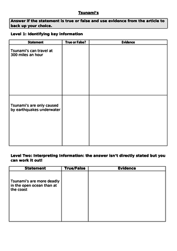 Tsunami 3 Level Guide - Differentiated Task