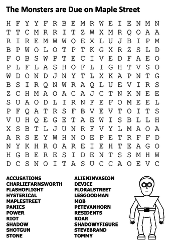 The Monsters are Due on Maple Street Word Search