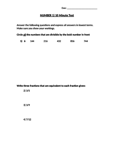 Year 8 10minute tests (pack of two)