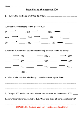 Rounding to 10, 100 and 1000 (Presentation and Worksheets Year 4+)