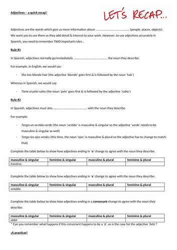 Adjectives in Spanish - explanation and exercises