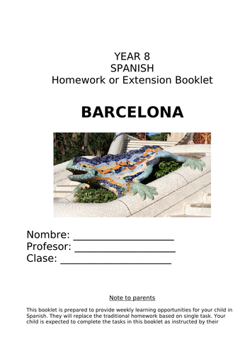 Y8 Spanish Homework or Extension Booklet on Barcelona