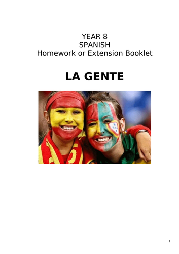 Y8 Spanish Homework or Extension Booklet on La gente