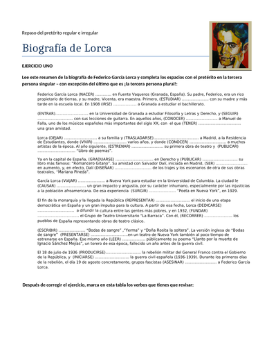 Biografía de Lorca: repaso del pretérito y escribir un resumen