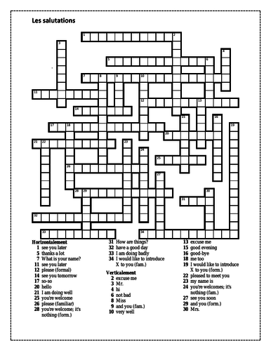 Salutations (Greetings in French) Crossword