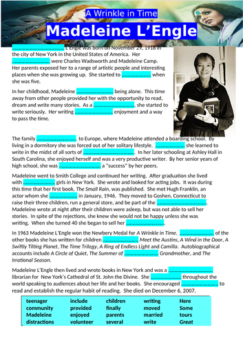 A Wrinkle in Time - 3 Cloze Activities