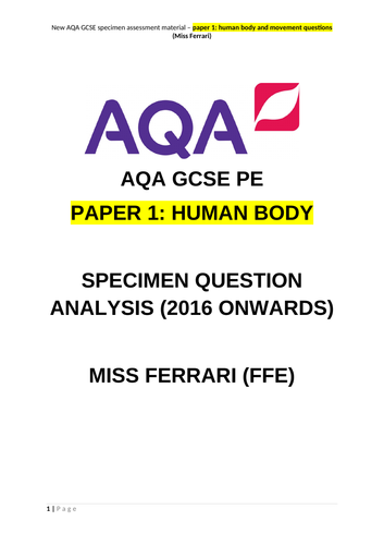 AQA GCSE PE Paper 1 and 2 question and answer bundle