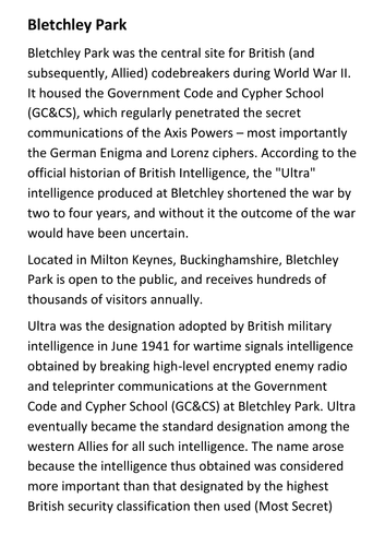 Bletchley Park Handout