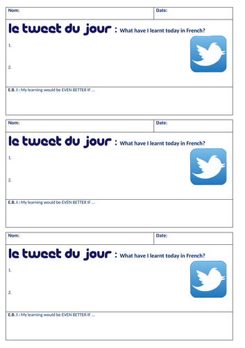 French - le tweet du jour sheet